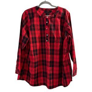 Talbots Red & Black Plaid Tunic Style Holiday Blouse SZ 2X